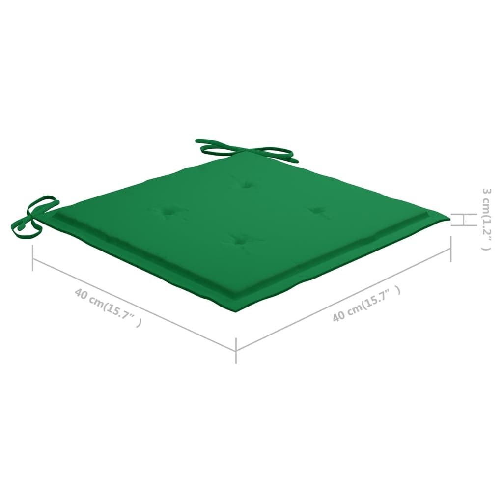 Gartenstühle 2 Stk. mit Grünen Kissen Teak Massivholz