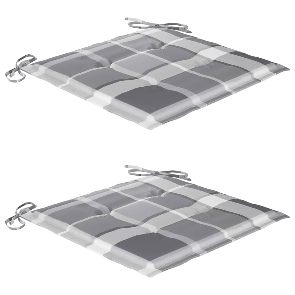 Gartenstühle 2 Stk. Graue Karomuster-Kissen Massivholz Teak