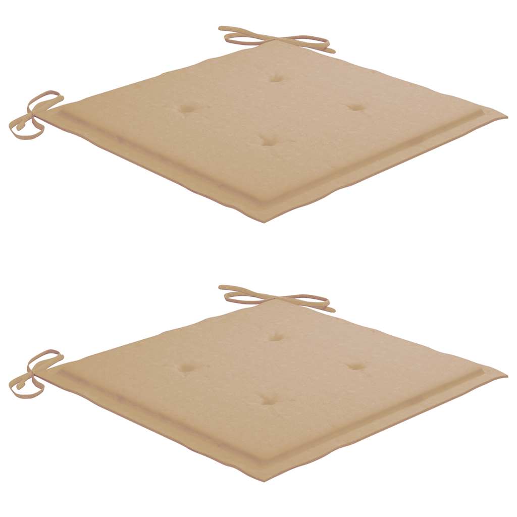 Gartenstühle mit Beige Kissen 2 Stk. Massivholz Teak