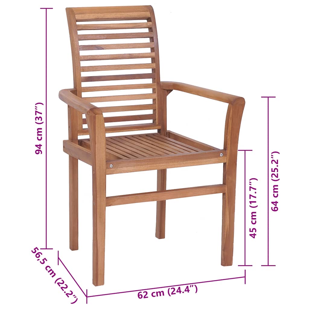 Essstühle 4 Stk. mit Anthrazit Kissen Massivholz Teak