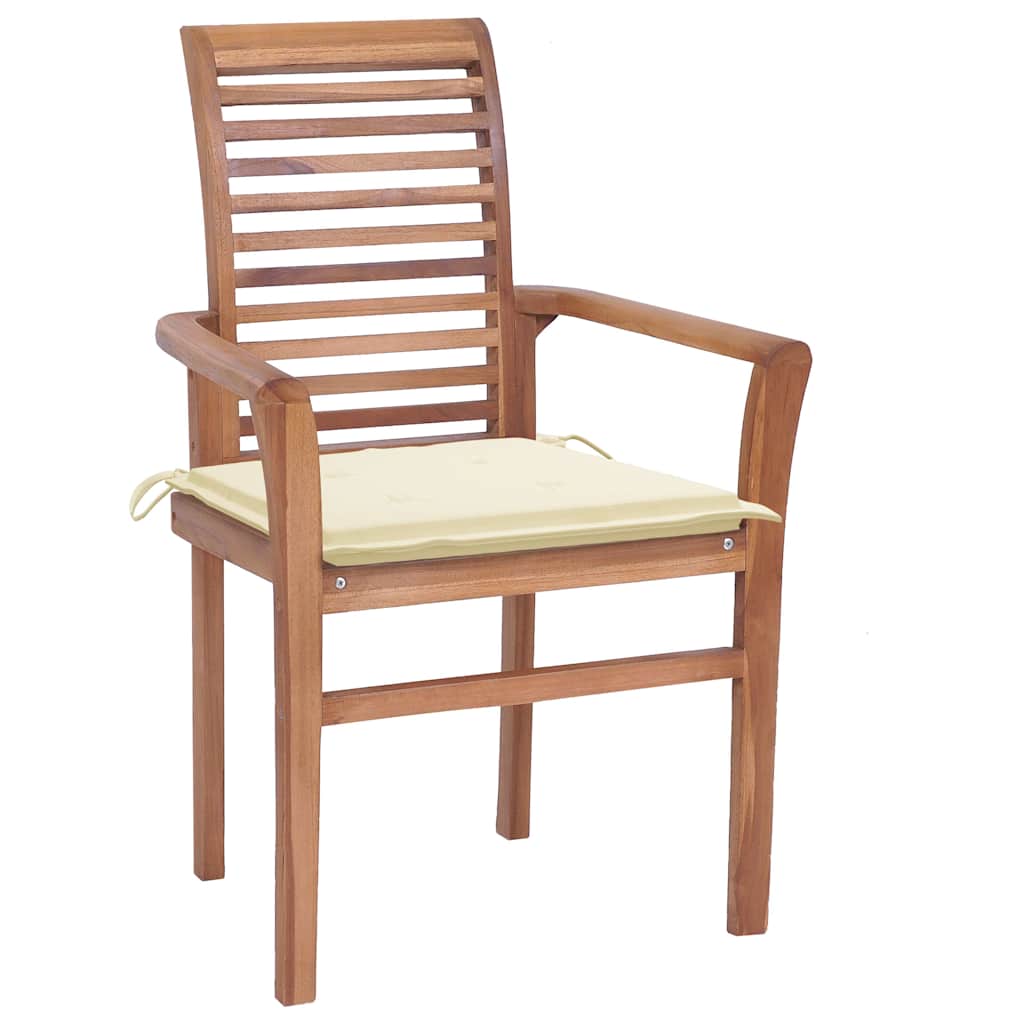 Essstühle 4 Stk. mit Cremeweißen Kissen Massivholz Teak