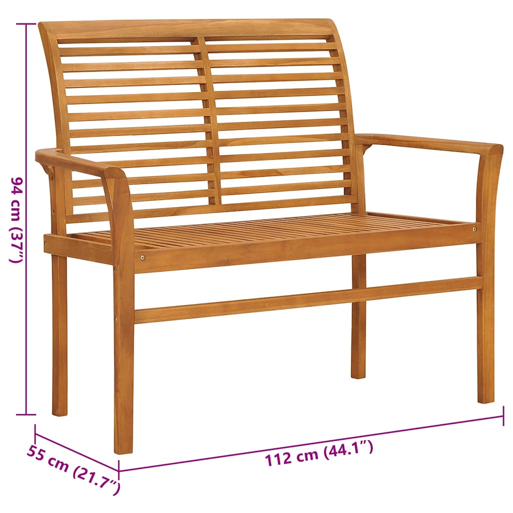 Gartenbank mit Schwarzer Auflage 112 cm Massivholz Teak
