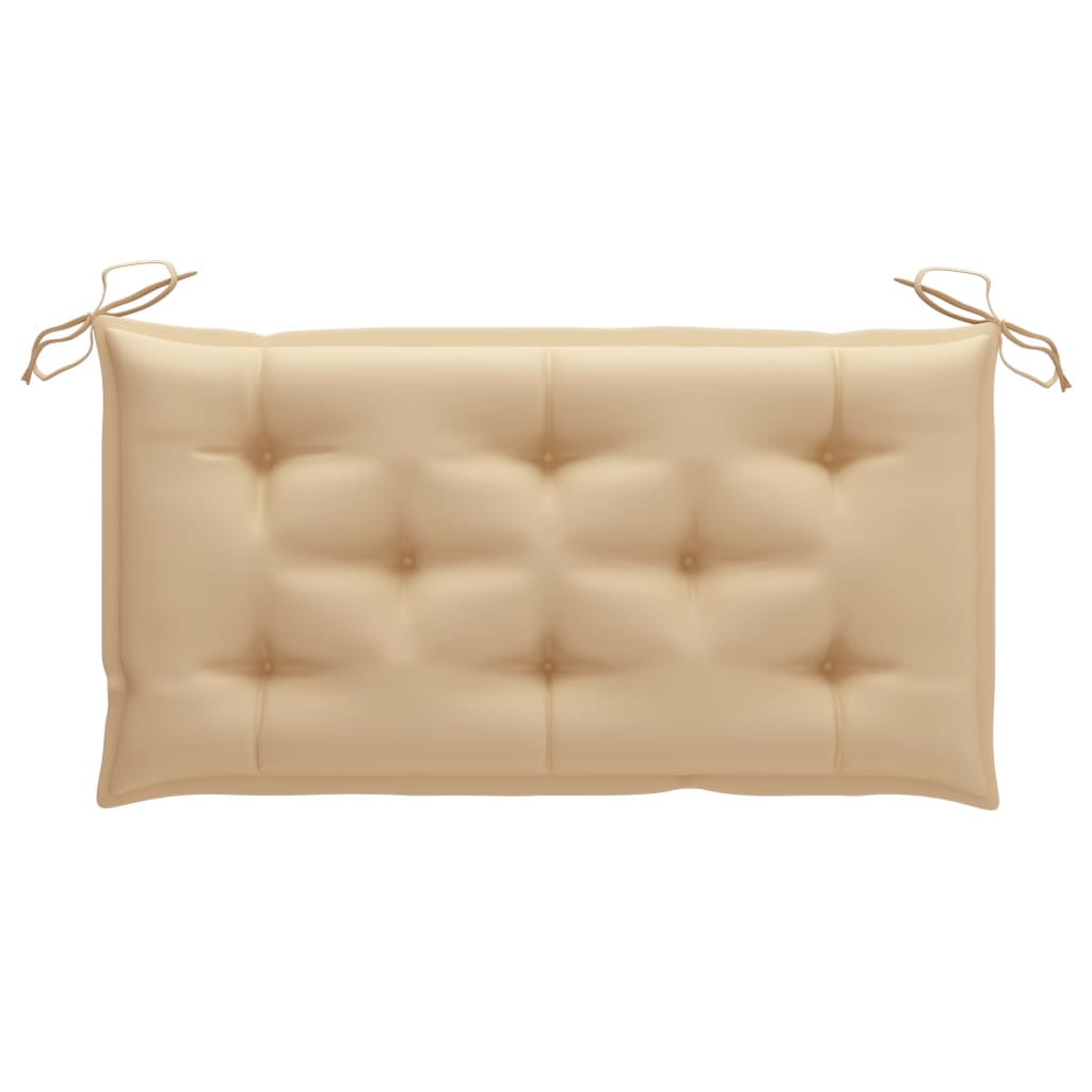 Gartenbank mit Beige Auflage 112 cm Massivholz Teak