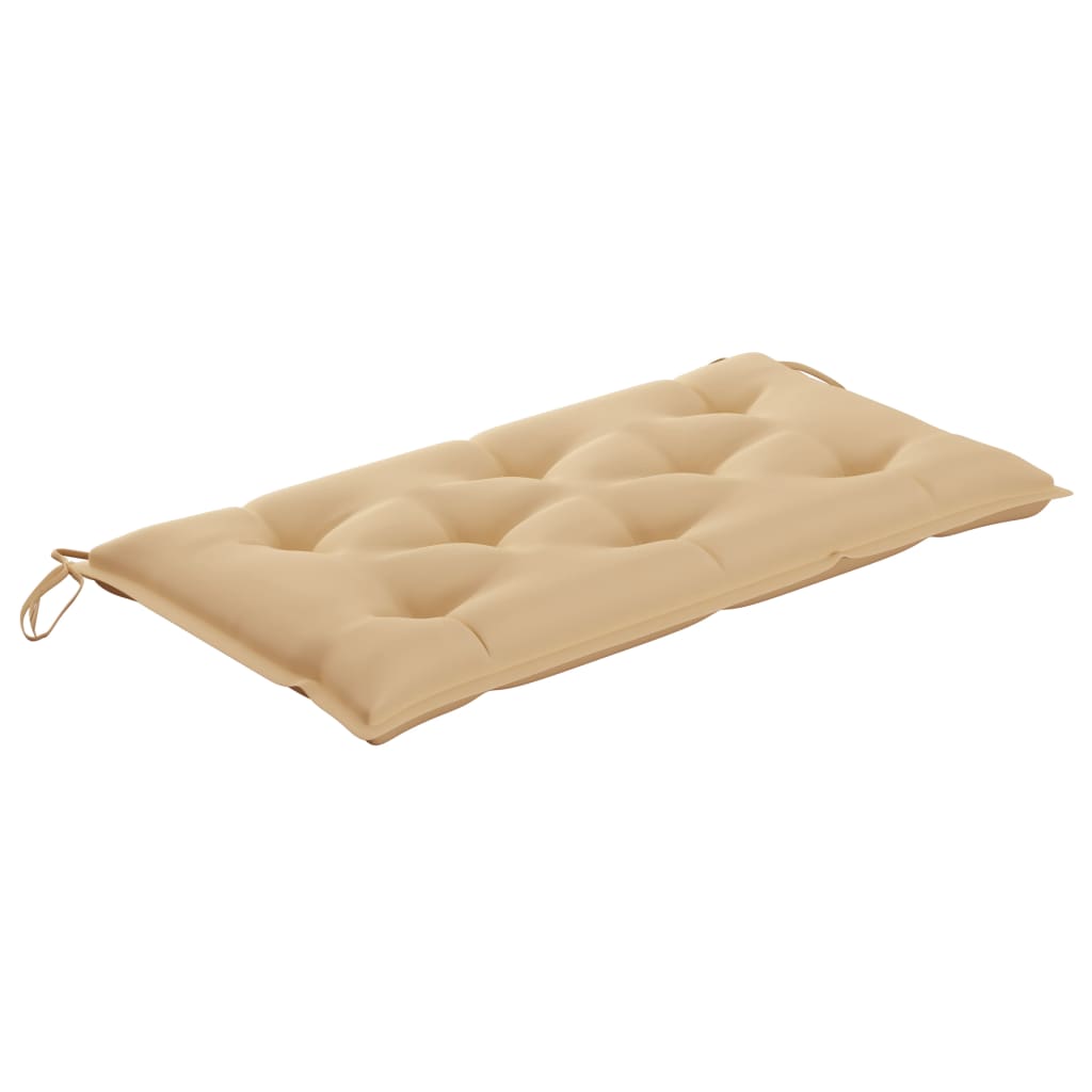 Gartenbank mit Beige Auflage 112 cm Massivholz Teak