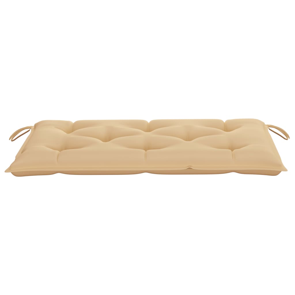 Gartenbank mit Beige Auflage 112 cm Massivholz Teak