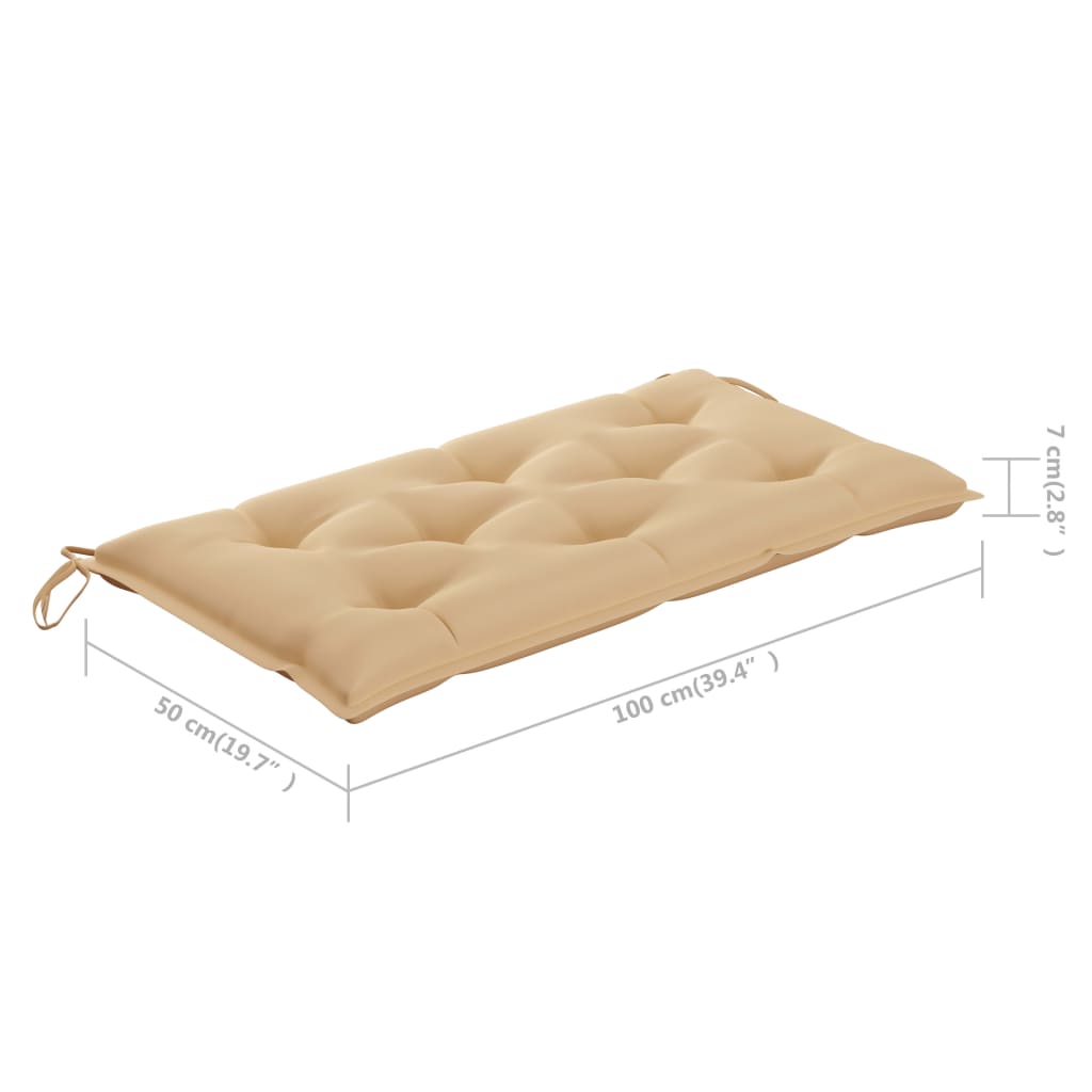Gartenbank mit Beige Auflage 112 cm Massivholz Teak