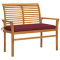 Gartenbank mit Weinroter Auflage 112 cm Massivholz Teak