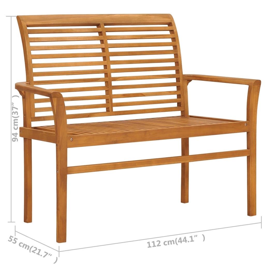 Gartenbank mit Hellgrüner Auflage 112 cm Massivholz Teak