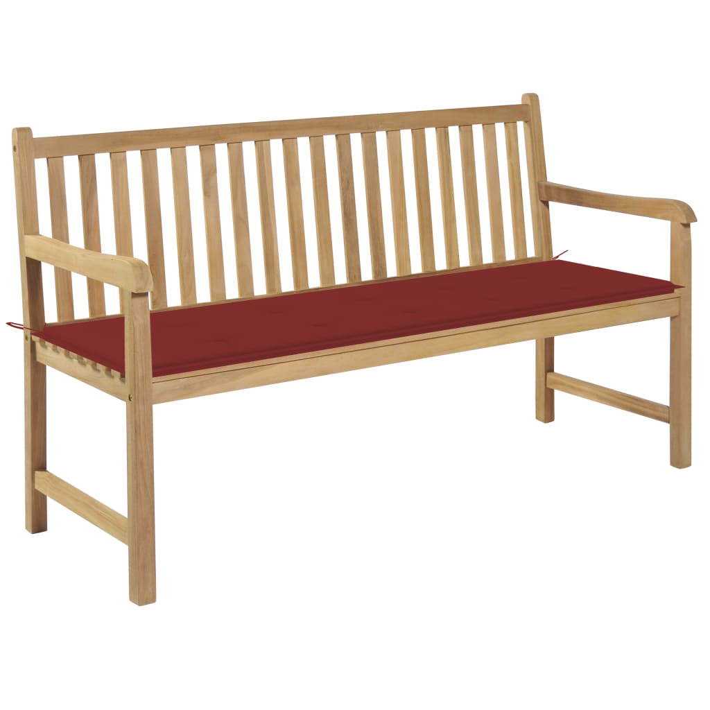 Gartenbank mit Roter Auflage 150 cm Massivholz Teak