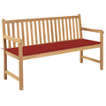 Gartenbank mit Roter Auflage 150 cm Massivholz Teak