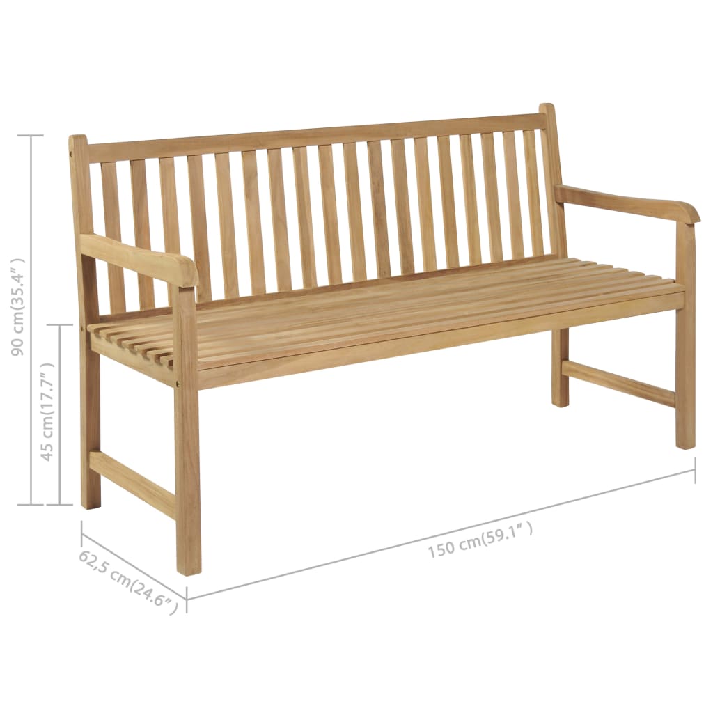 Gartenbank mit Roter Auflage 150 cm Massivholz Teak