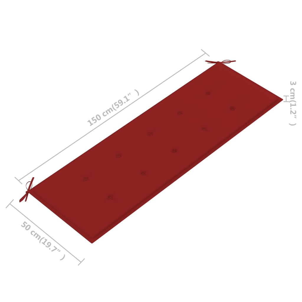 Gartenbank mit Roter Auflage 150 cm Massivholz Teak