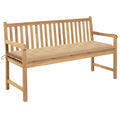 Gartenbank mit Beige Auflage 150 cm Massivholz Teak