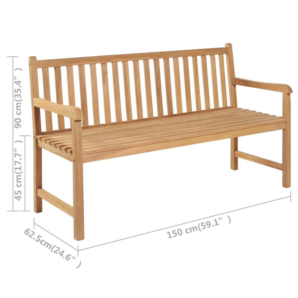 Gartenbank mit Beige Auflage 150 cm Massivholz Teak
