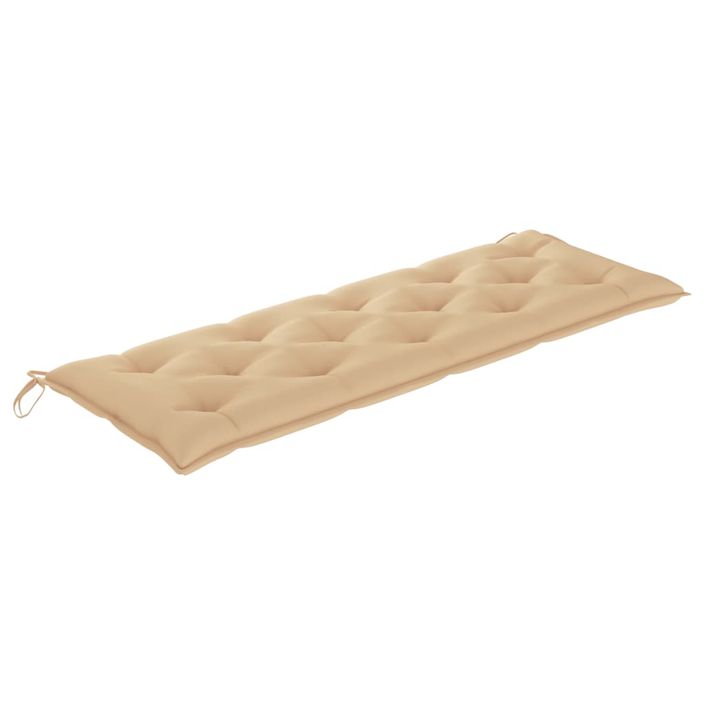 Gartenbank mit Beige Auflage 150 cm Massivholz Teak