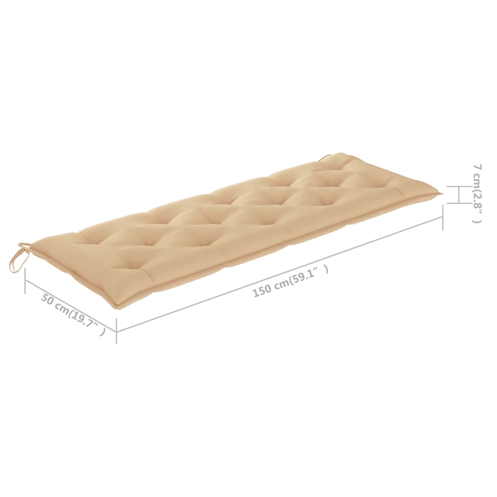 Gartenbank mit Beige Auflage 150 cm Massivholz Teak