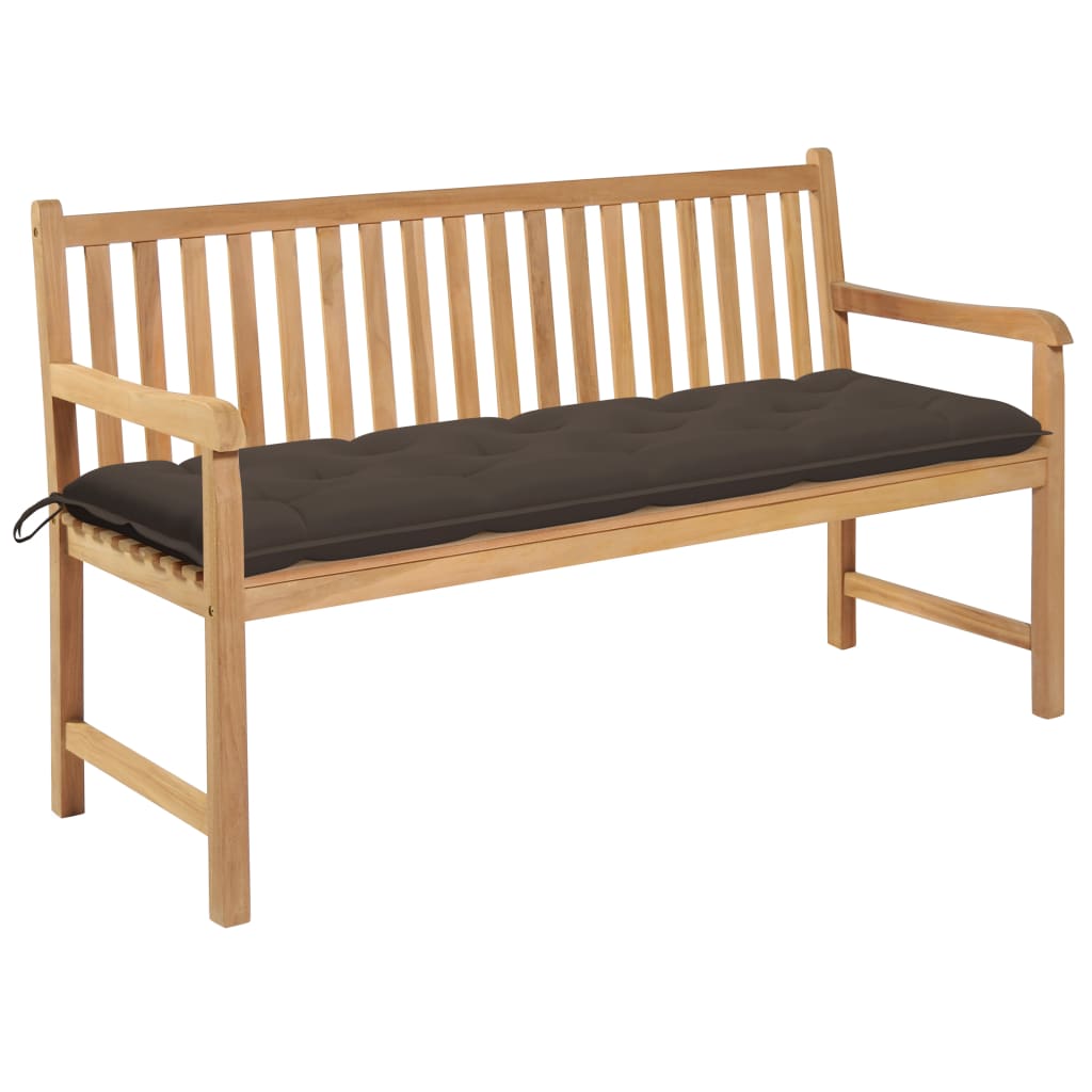 Gartenbank mit Taupe Auflage 150 cm Massivholz Teak