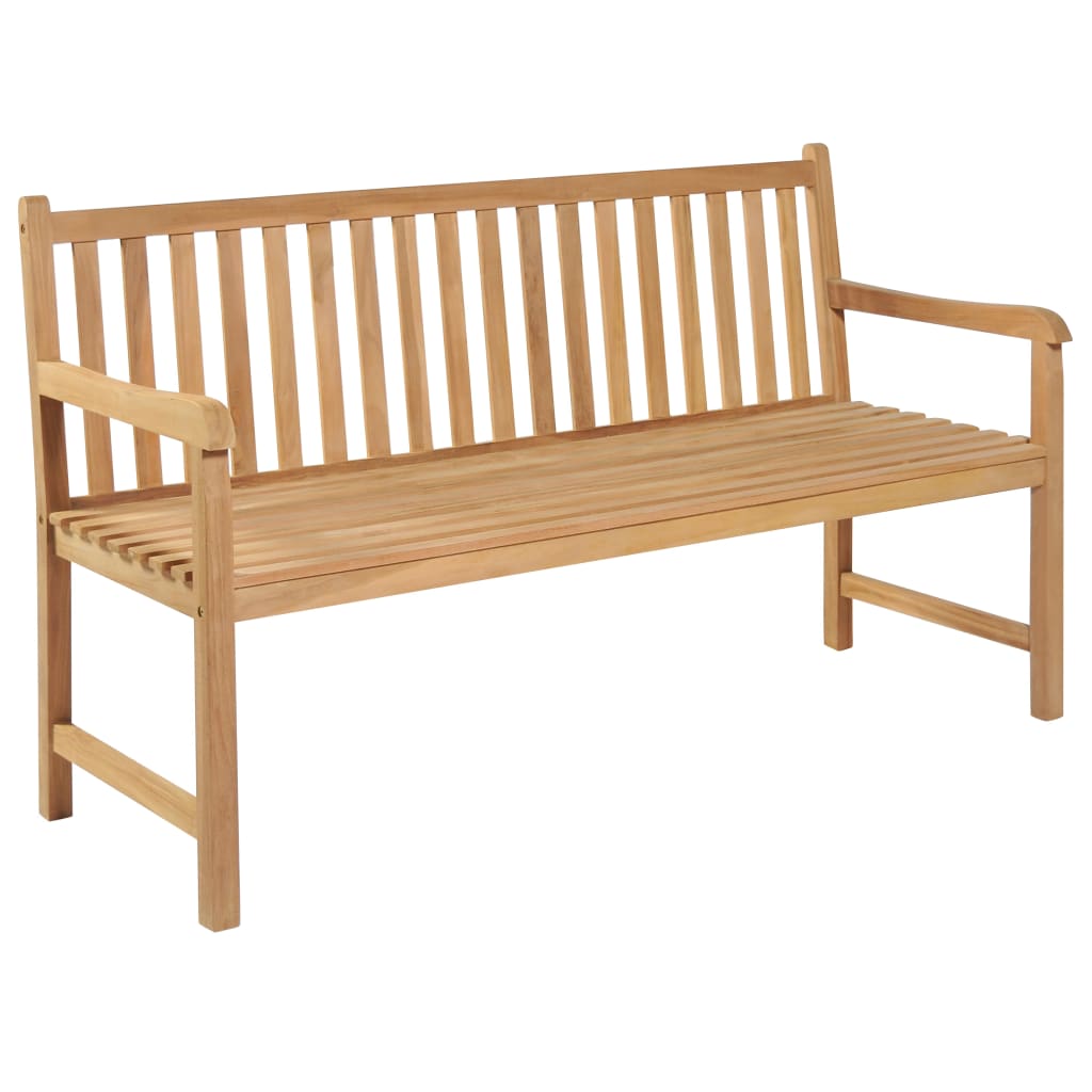 Gartenbank mit Taupe Auflage 150 cm Massivholz Teak