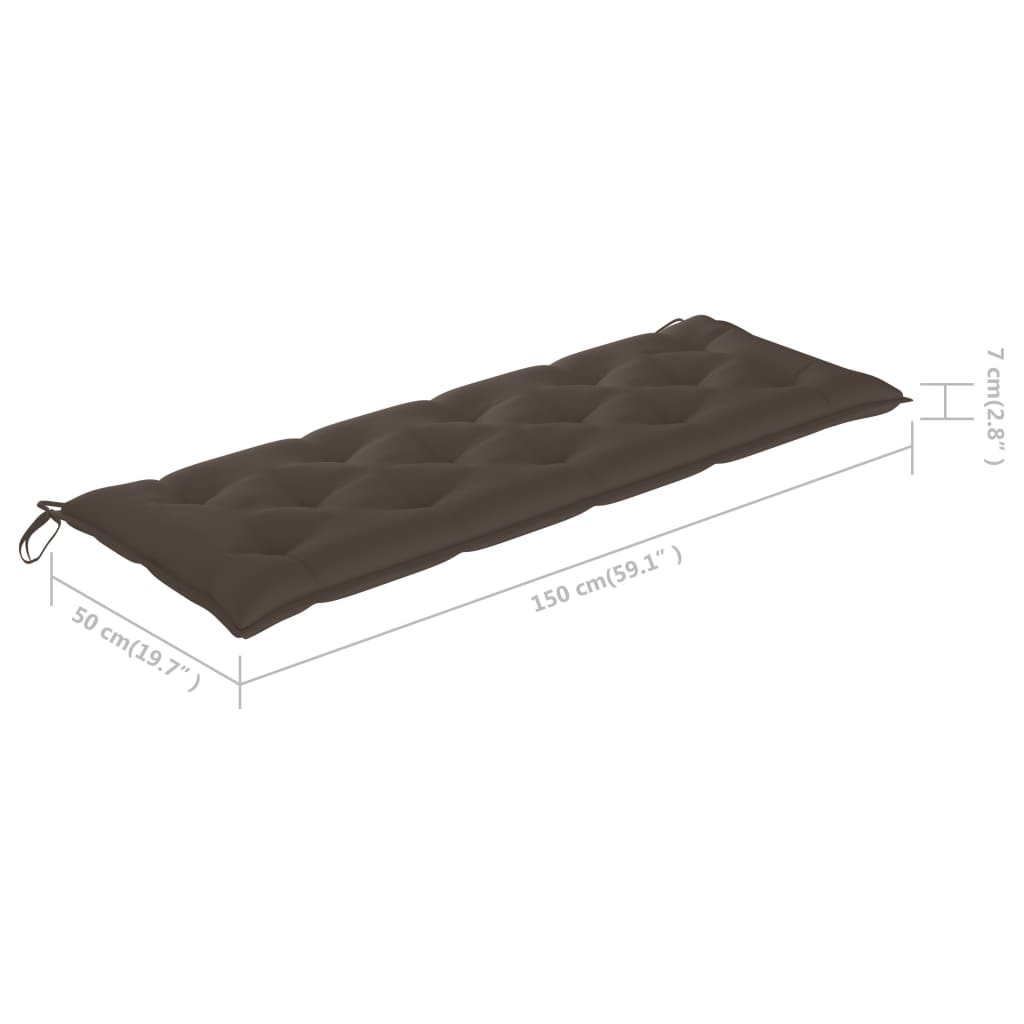 Gartenbank mit Taupe Auflage 150 cm Massivholz Teak