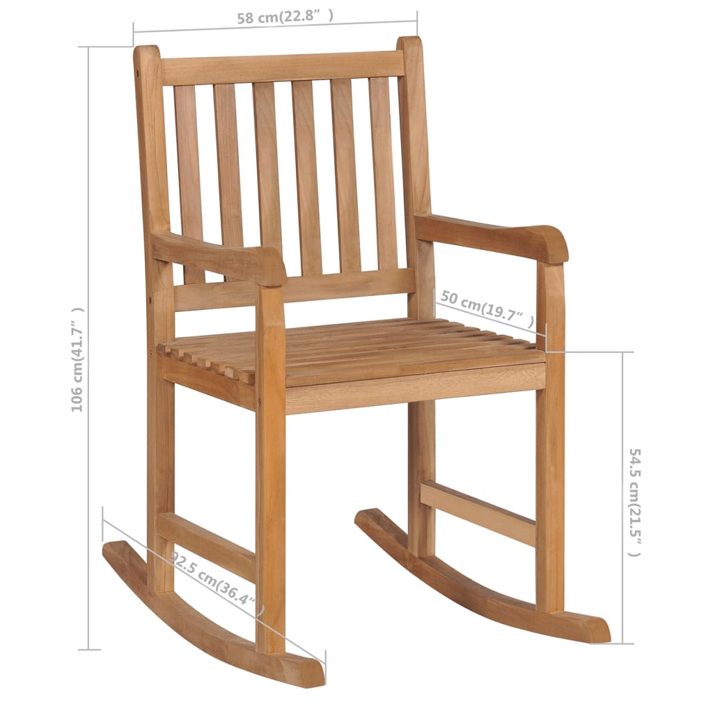 Schaukelstuhl mit Hellblauem Kissen Massivholz Teak