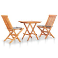 3-tlg. Bistro-Set mit Kissen Grau Karomuster Massivholz Teak