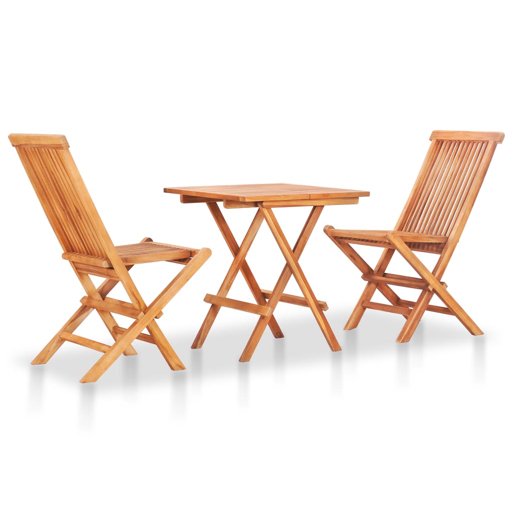 3-tlg. Bistro-Set mit Kissen Grau Karomuster Massivholz Teak