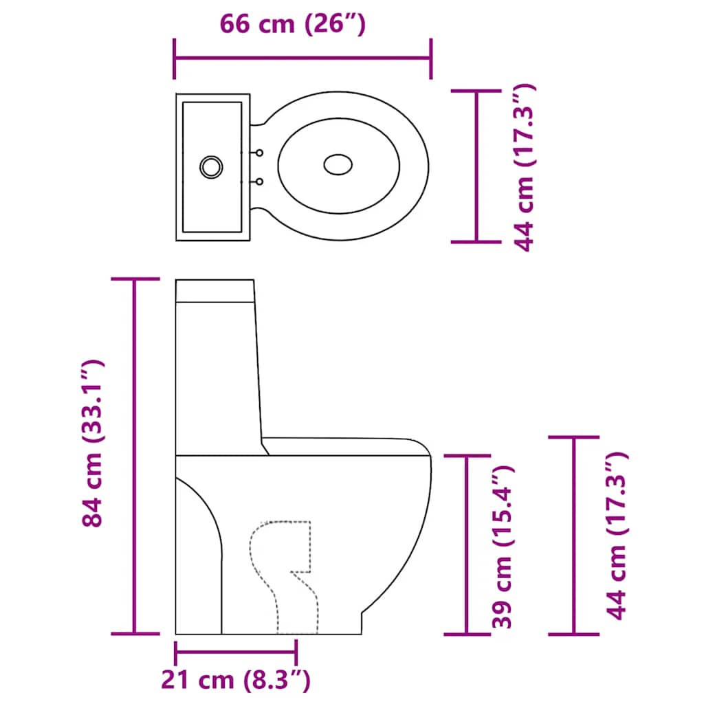 WC Keramik-Toilette Badezimmer Rund Senkrechter Abgang Weiß