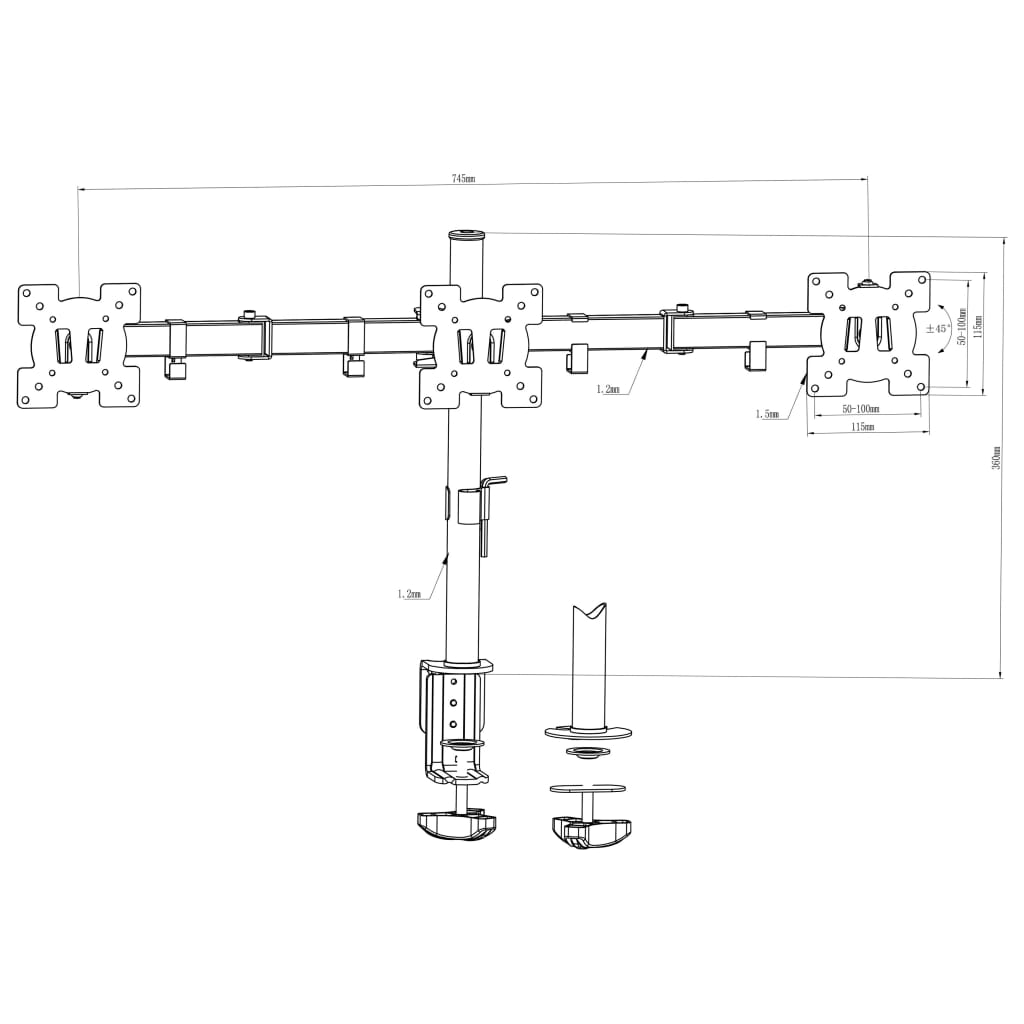 Tischhalterung für 3 Monitore 13"-23"