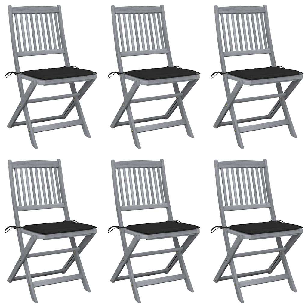 Klappbare Gartenstühle 6 Stk. mit Sitzkissen Massivholz Akazie