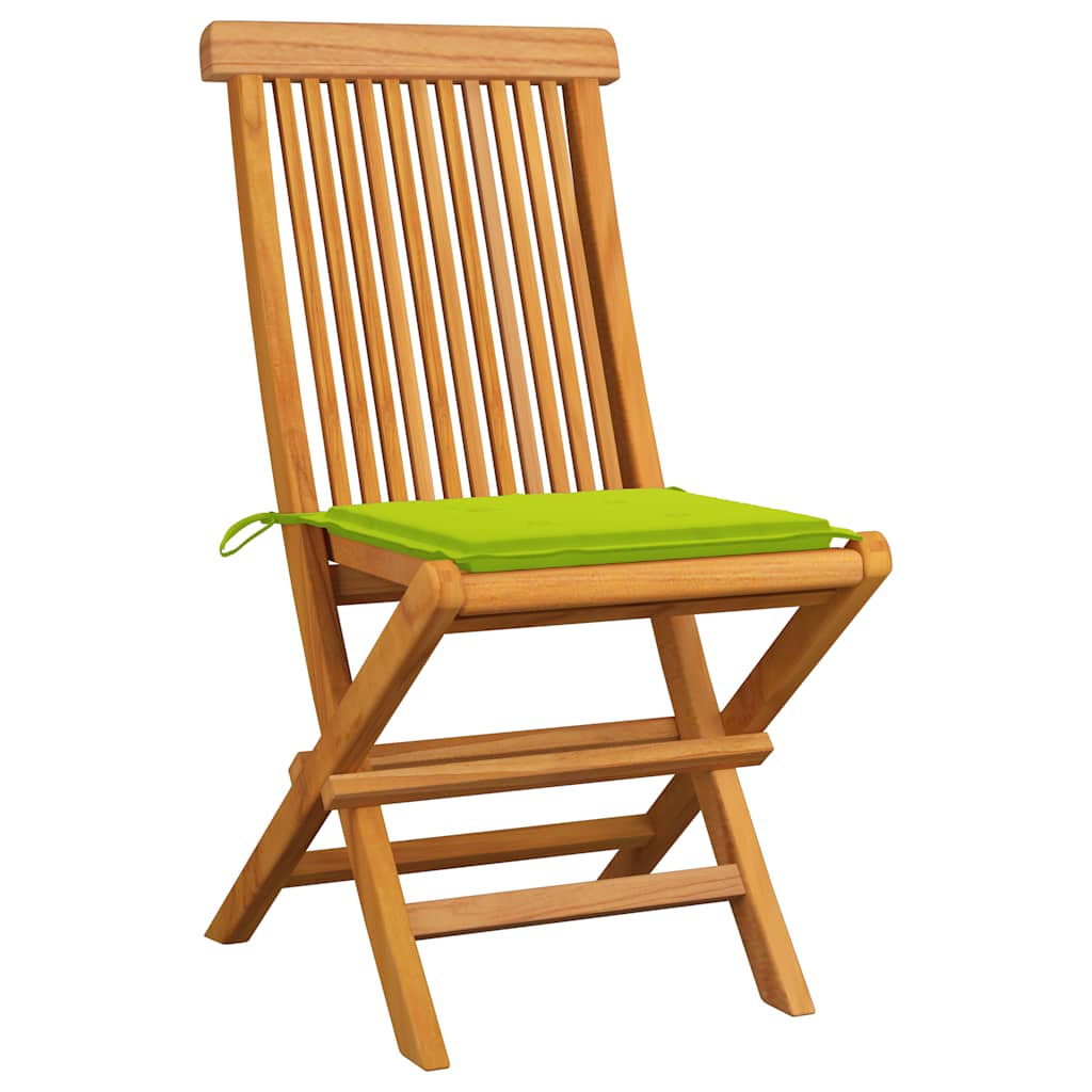 Gartenstühle mit Hellgrünen Kissen 6 Stk. Massivholz Teak