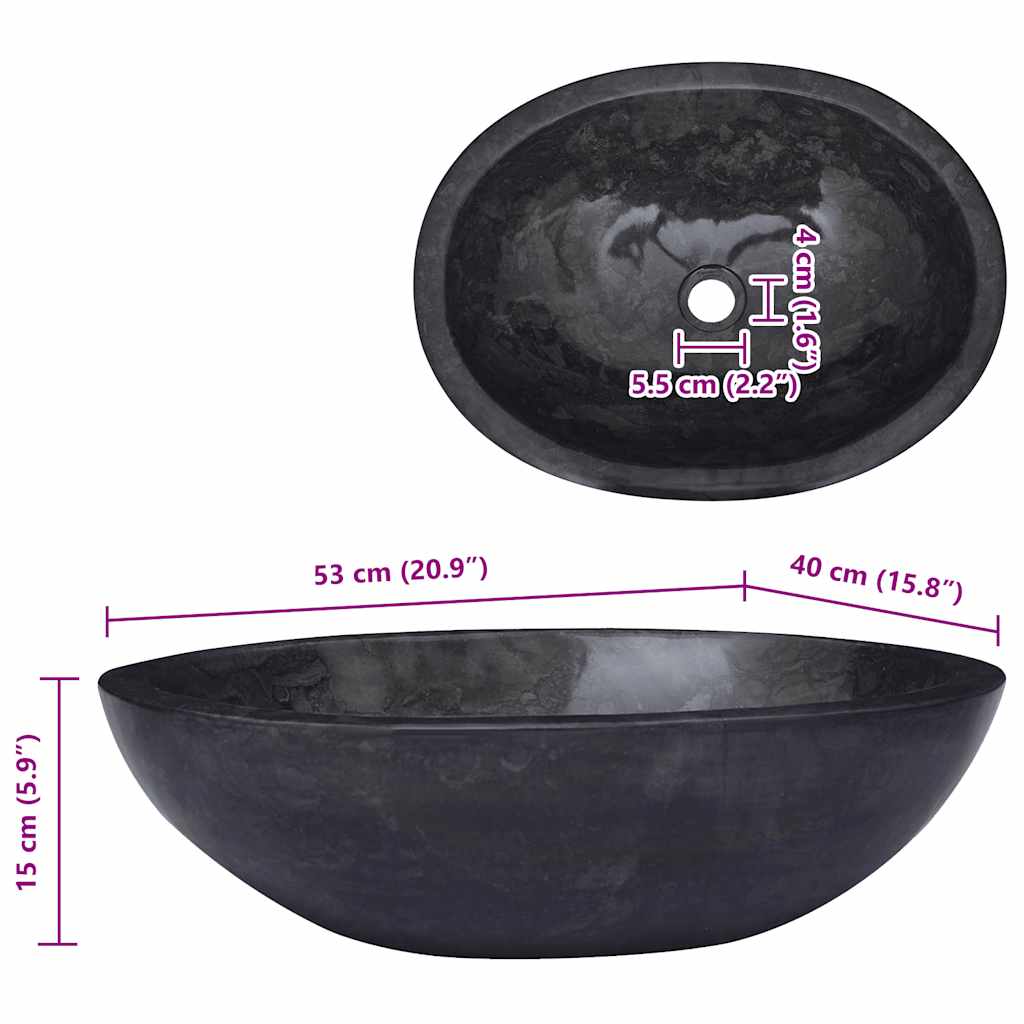 Waschbecken Schwarz 53x40x15 cm Marmor
