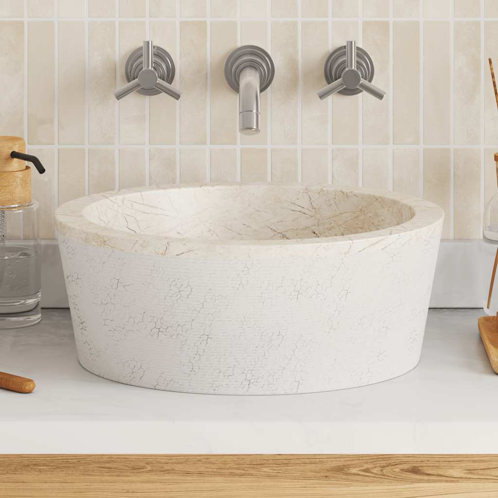 Waschbecken Creme Ø40x15 cm Marmor