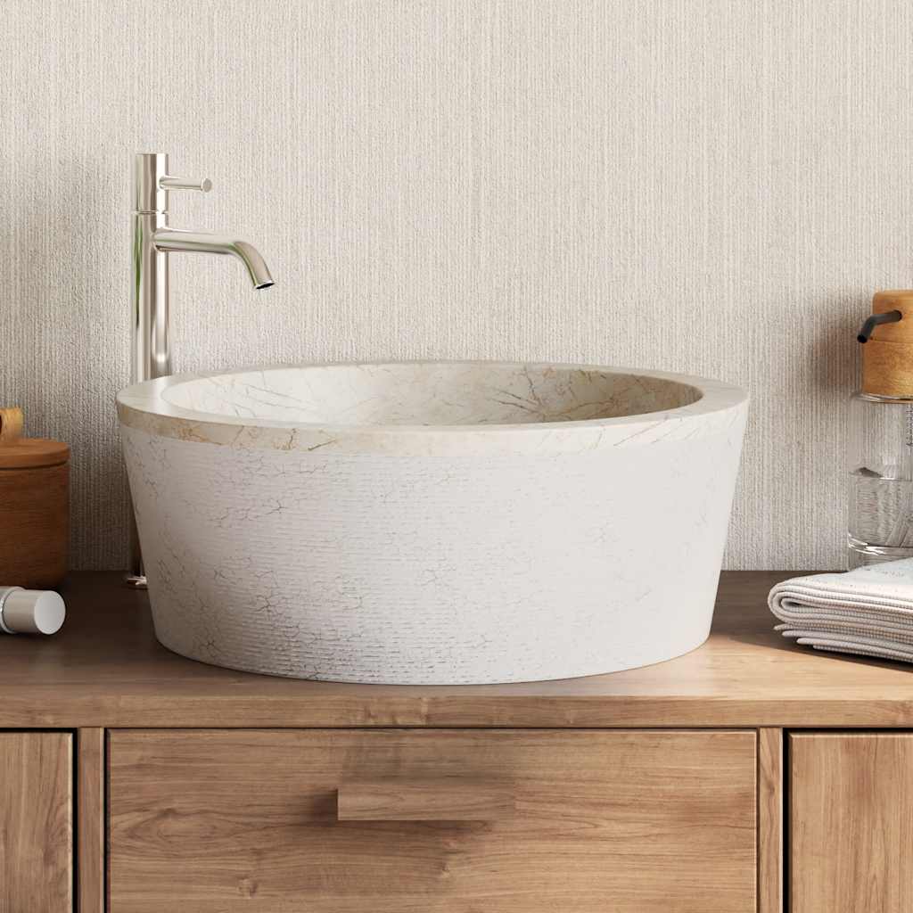 Waschbecken Creme Ø40x15 cm Marmor