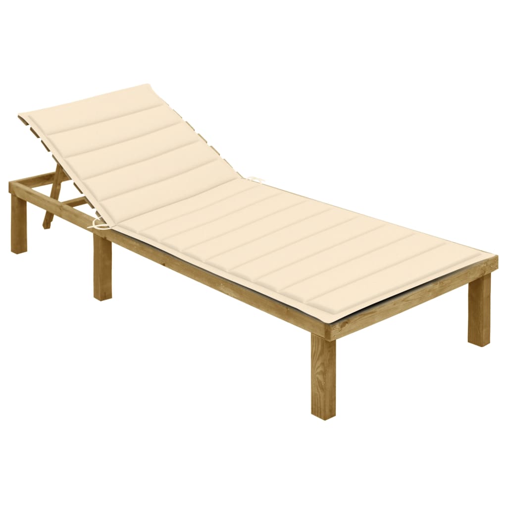 Sonnenliege mit Creme Auflage Imprägniertes Kiefernholz