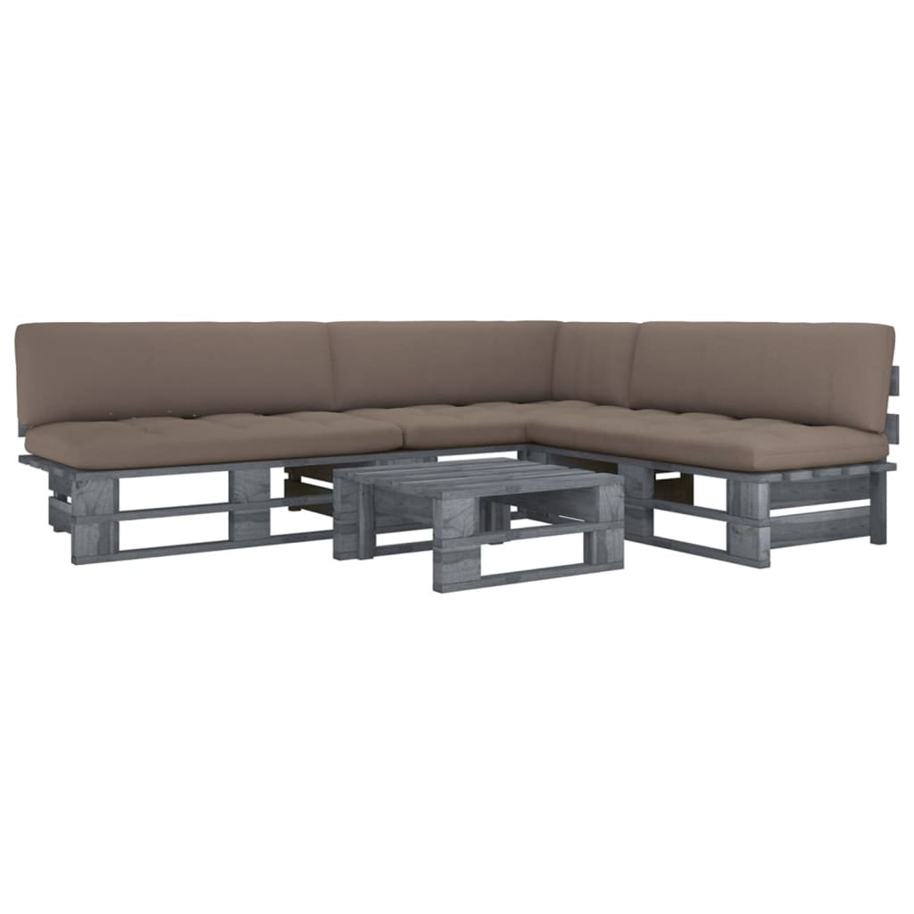 4-tlg. Paletten-Lounge-Set Grau Imprägniertes Kiefernholz