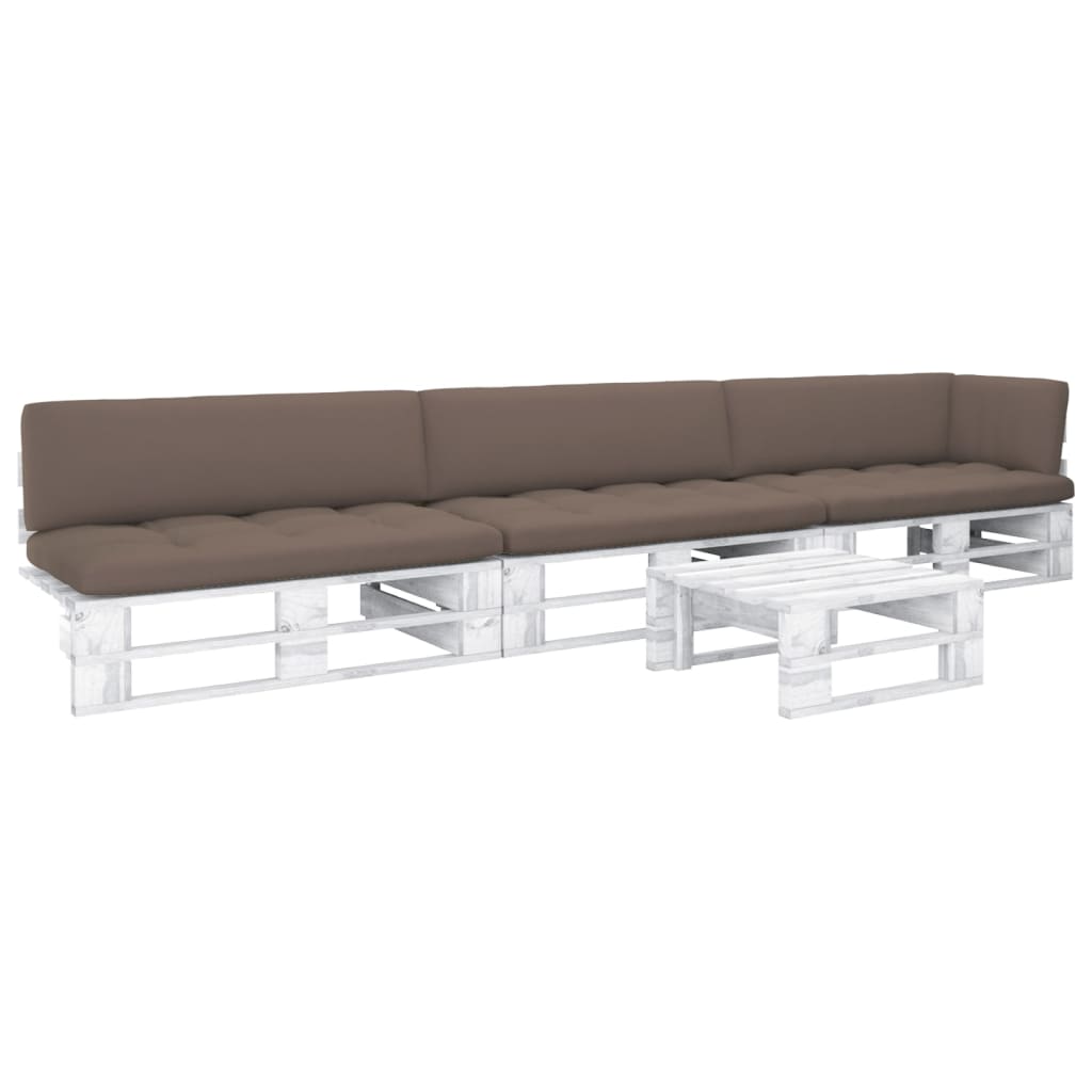 4-tlg. Paletten-Lounge-Set Weiß Imprägniertes Kiefernholz