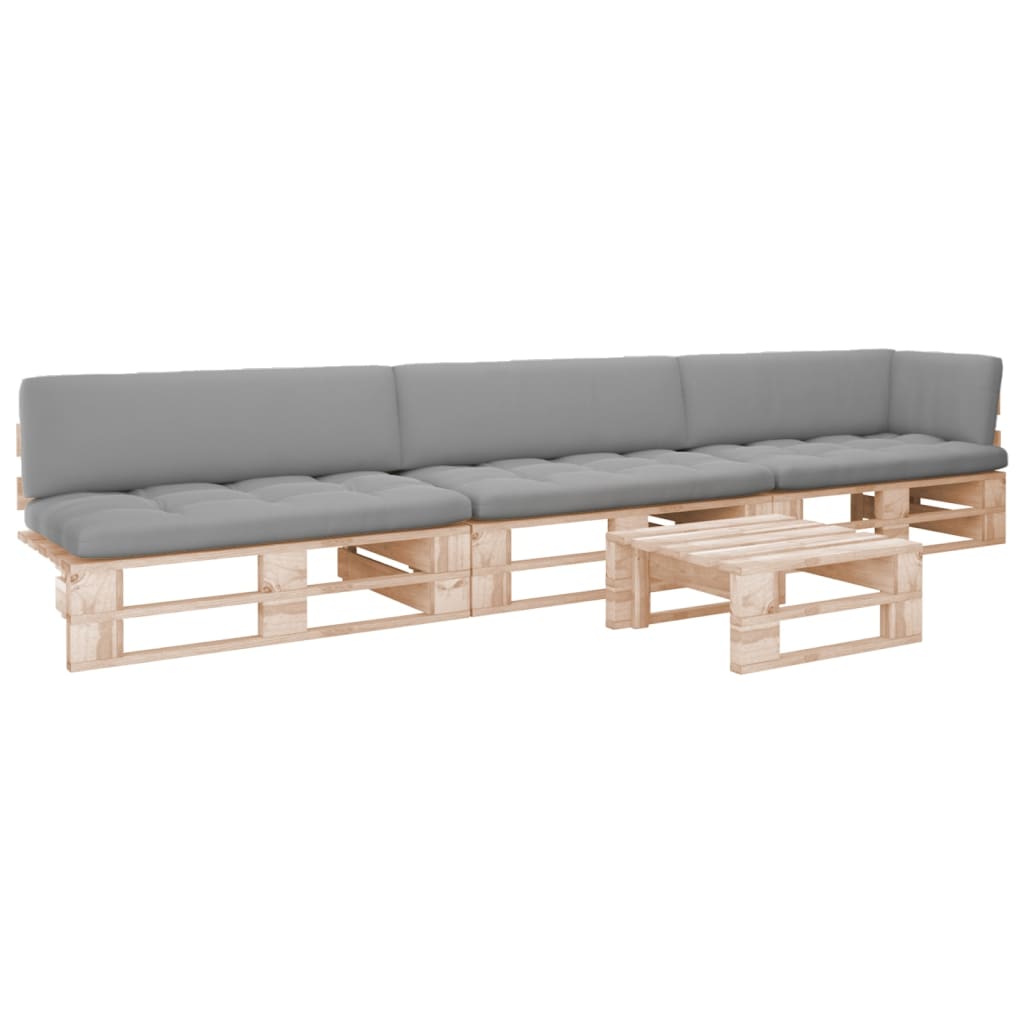 4-tlg. Paletten-Lounge-Set mit Kissen Imprägniertes Kiefernholz
