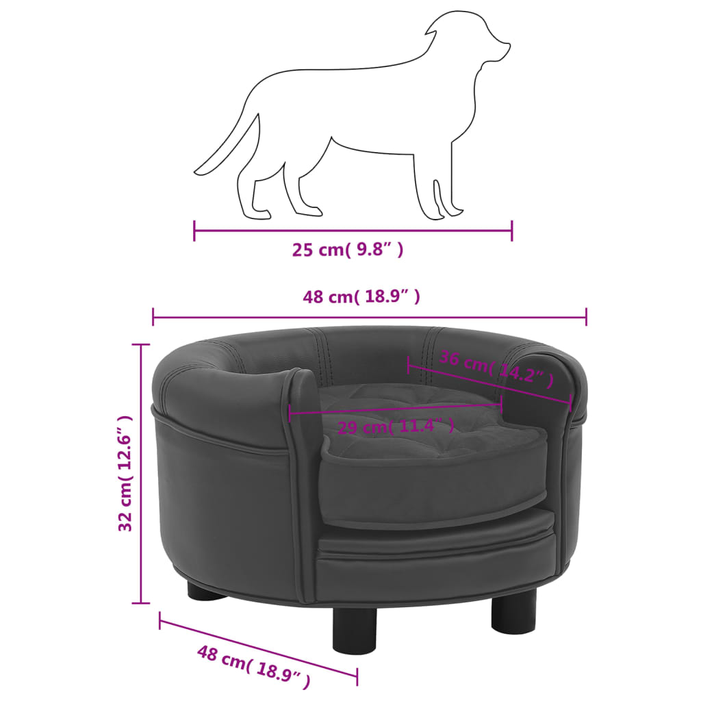 Hundesofa Dunkelgrau 48x48x32 cm Plüsch und Kunstleder