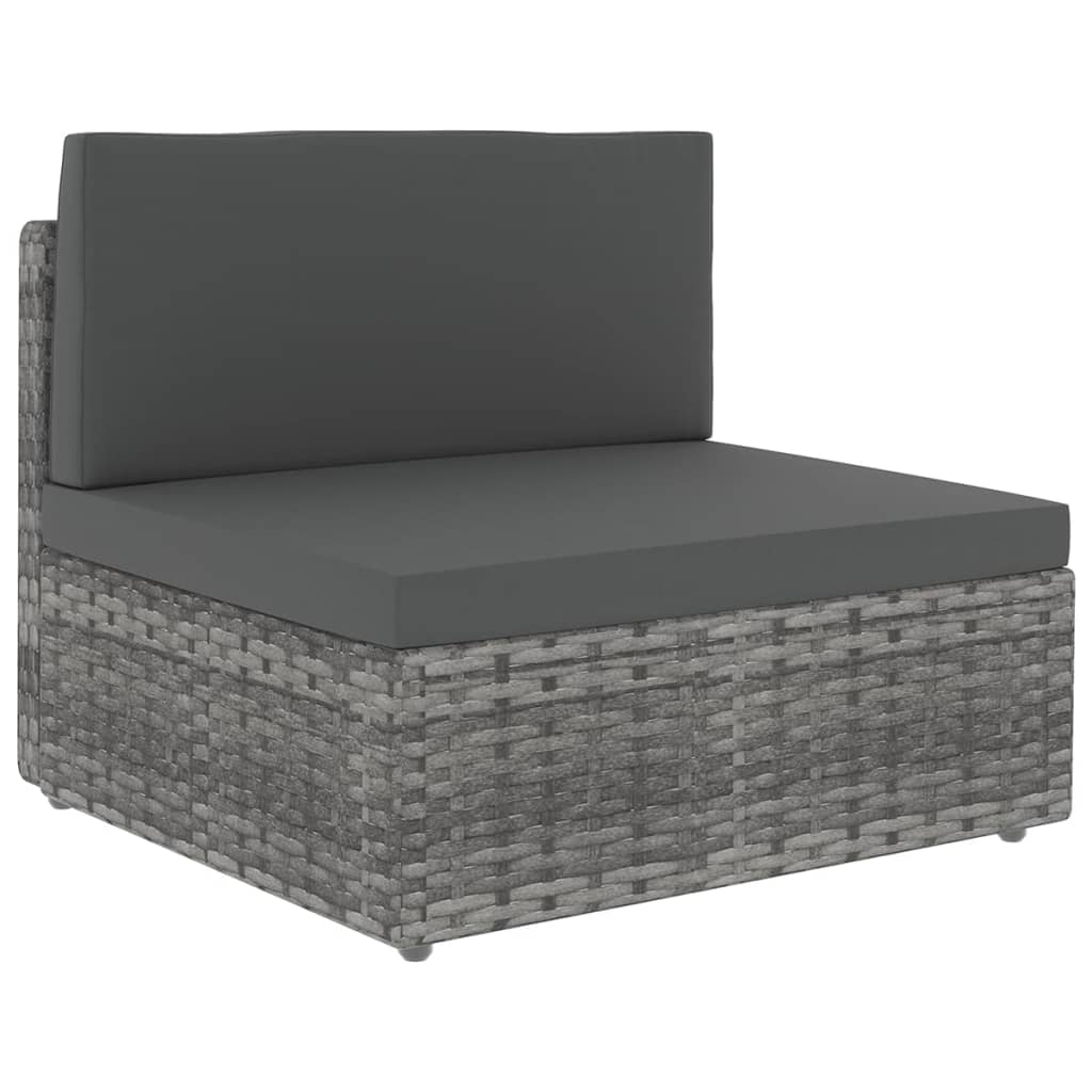 4-tlg. Garten-Lounge-Set mit Kissen Grau Poly Rattan