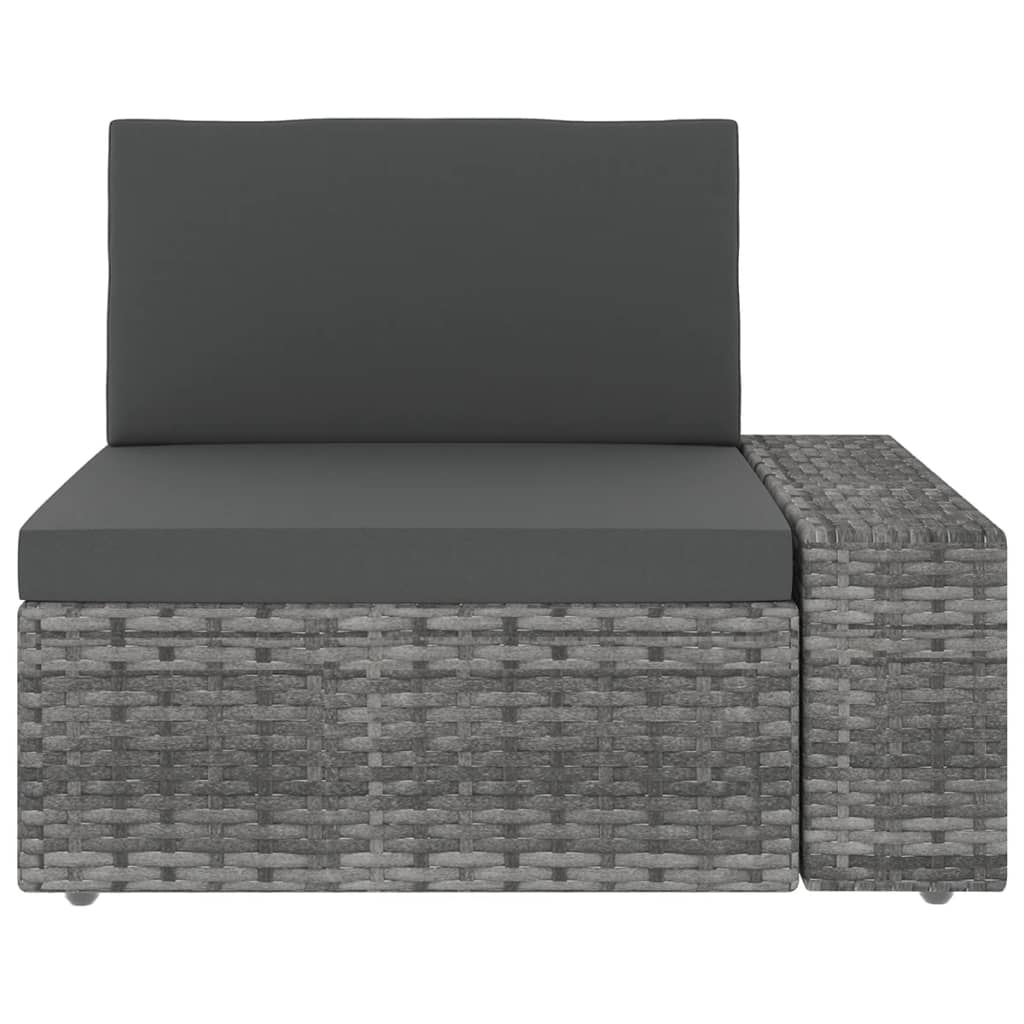 5-tlg. Garten-Lounge-Set mit Kissen Grau Poly Rattan