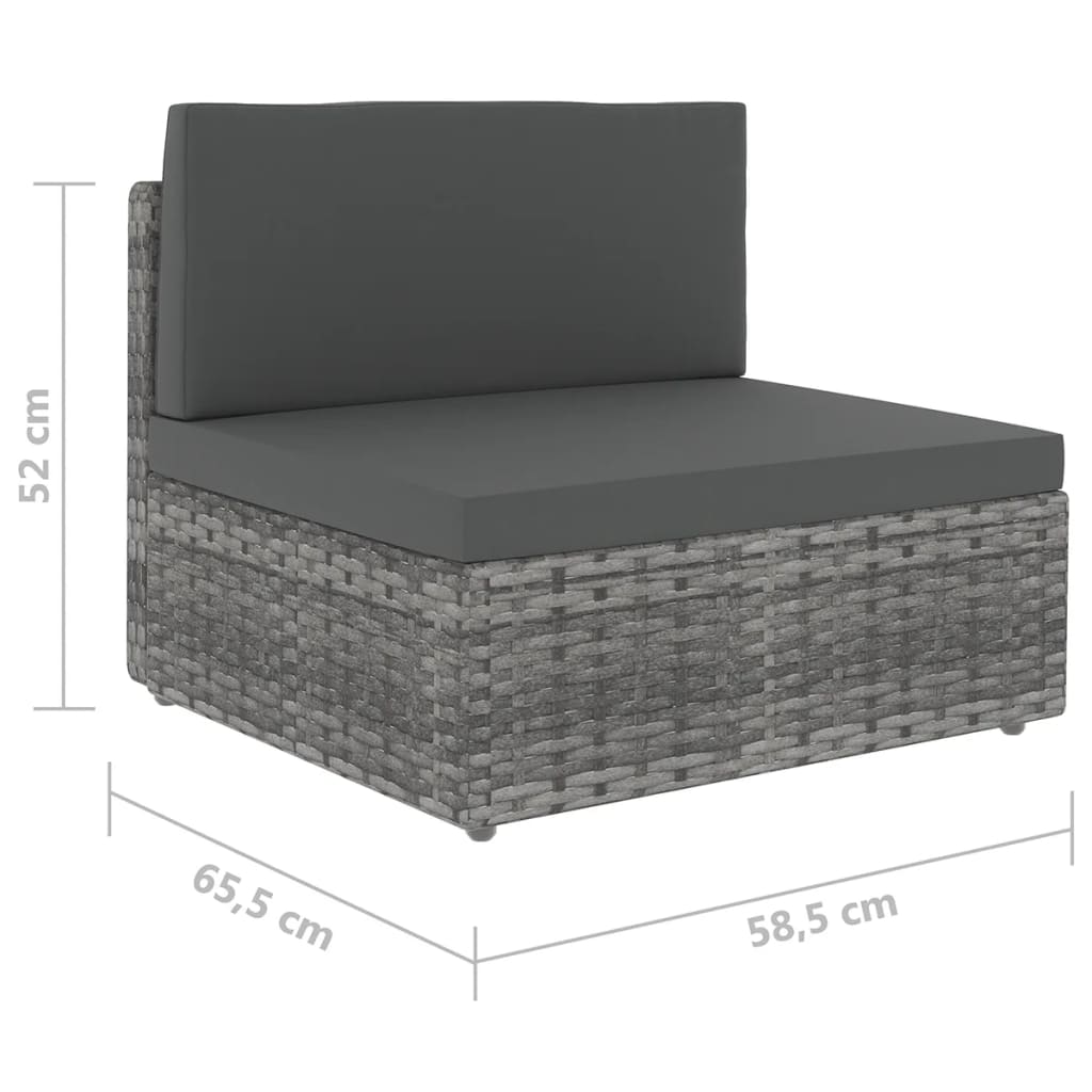 5-tlg. Garten-Lounge-Set mit Kissen Grau Poly Rattan