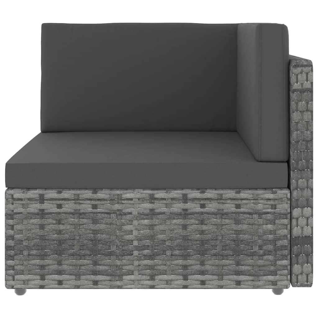 6-tlg. Garten-Lounge-Set mit Kissen Grau Poly Rattan