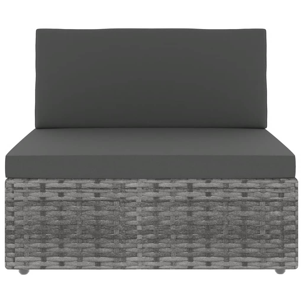 7-tlg. Garten-Lounge-Set mit Kissen Grau Poly Rattan