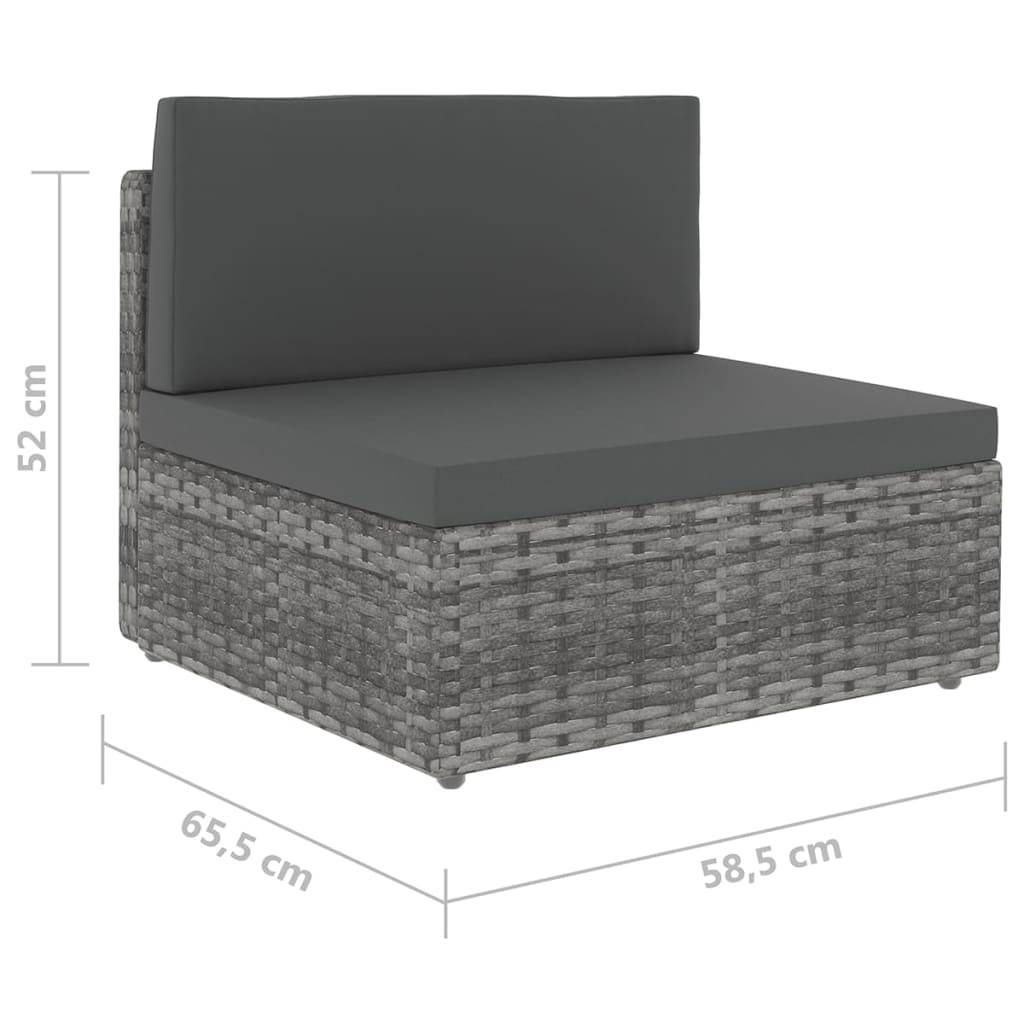 5-tlg. Garten-Lounge-Set mit Kissen Grau Poly Rattan
