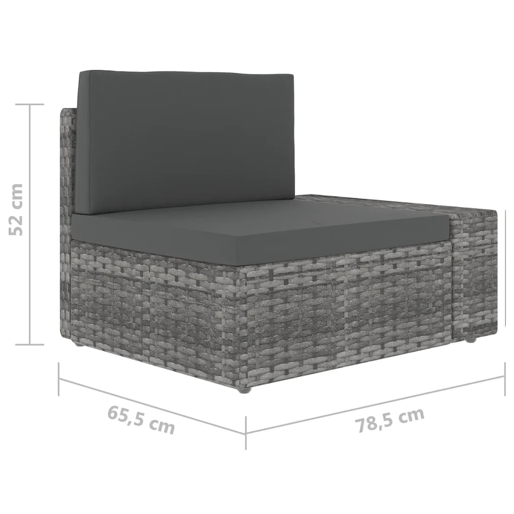 5-tlg. Garten-Lounge-Set mit Kissen Grau Poly Rattan