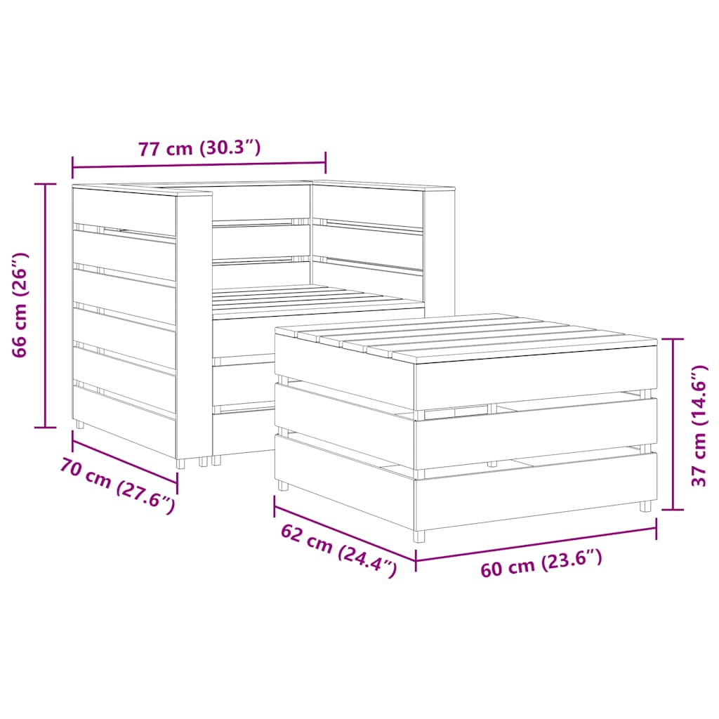 2-tlg. Garten-Paletten-Lounge-Set Kiefernholz Grau Imprägniert