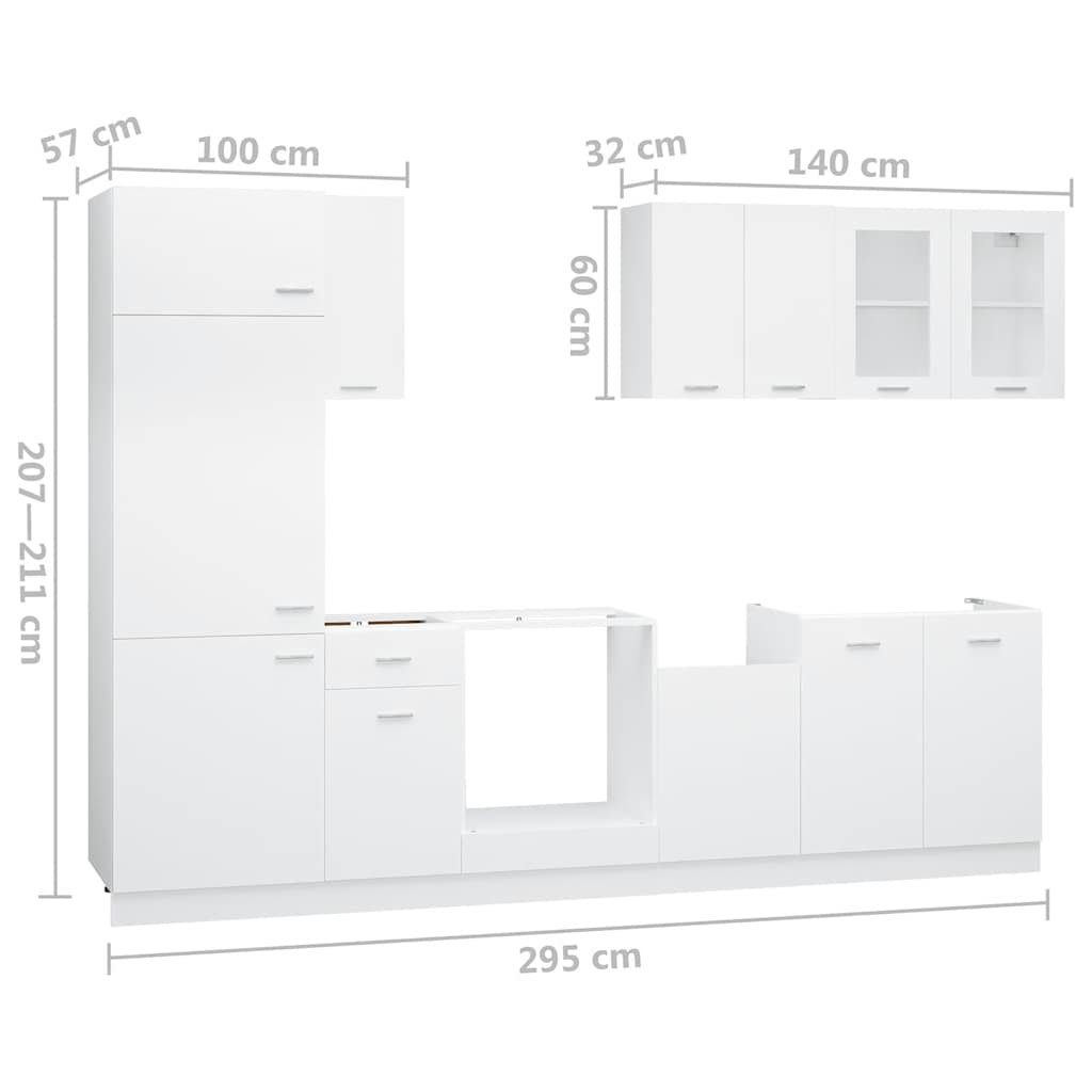 8-tlg. Küchenzeile Lyon Weiß Holzwerkstoff