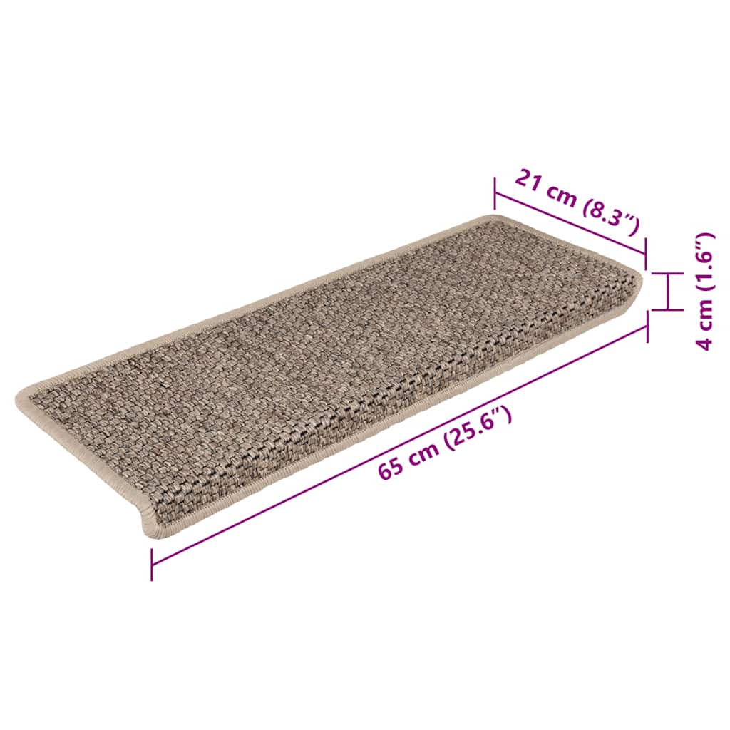 Treppenmatten Selbstklebend Sisal 15 Stk. 65x21x4cm Dunkelbeige