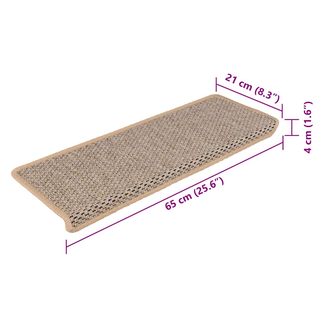 Treppenmatten Selbstklebend Sisal 15 Stk. 65x21x4 cm Hellbeige