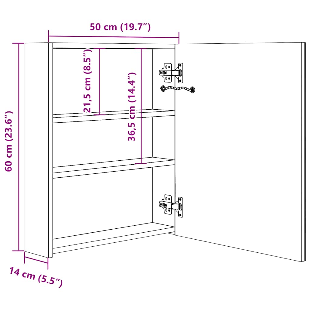 LED-Spiegelschrank fürs Bad Glänzend Grau 50x14x60 cm
